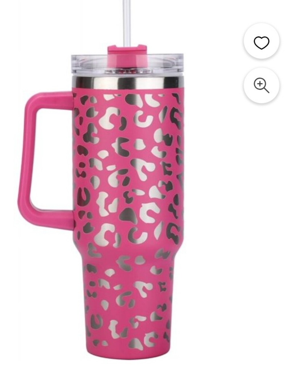 Pink Lily 40 oz stainless steel tumbler featuring a hot pink and silver leopard